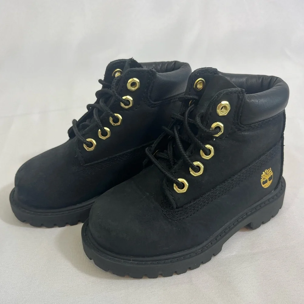 Timberland Toddler Boots Lace Up Black Leather Size 6/22.5 200 Gram Waterproof
